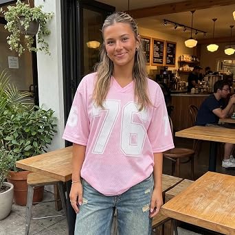 Women's Oversized Jersey Shirts Y2k V Neck Graphic Number Tees Short Sleeve Summer Casual T-Shirt Tops Streetwear