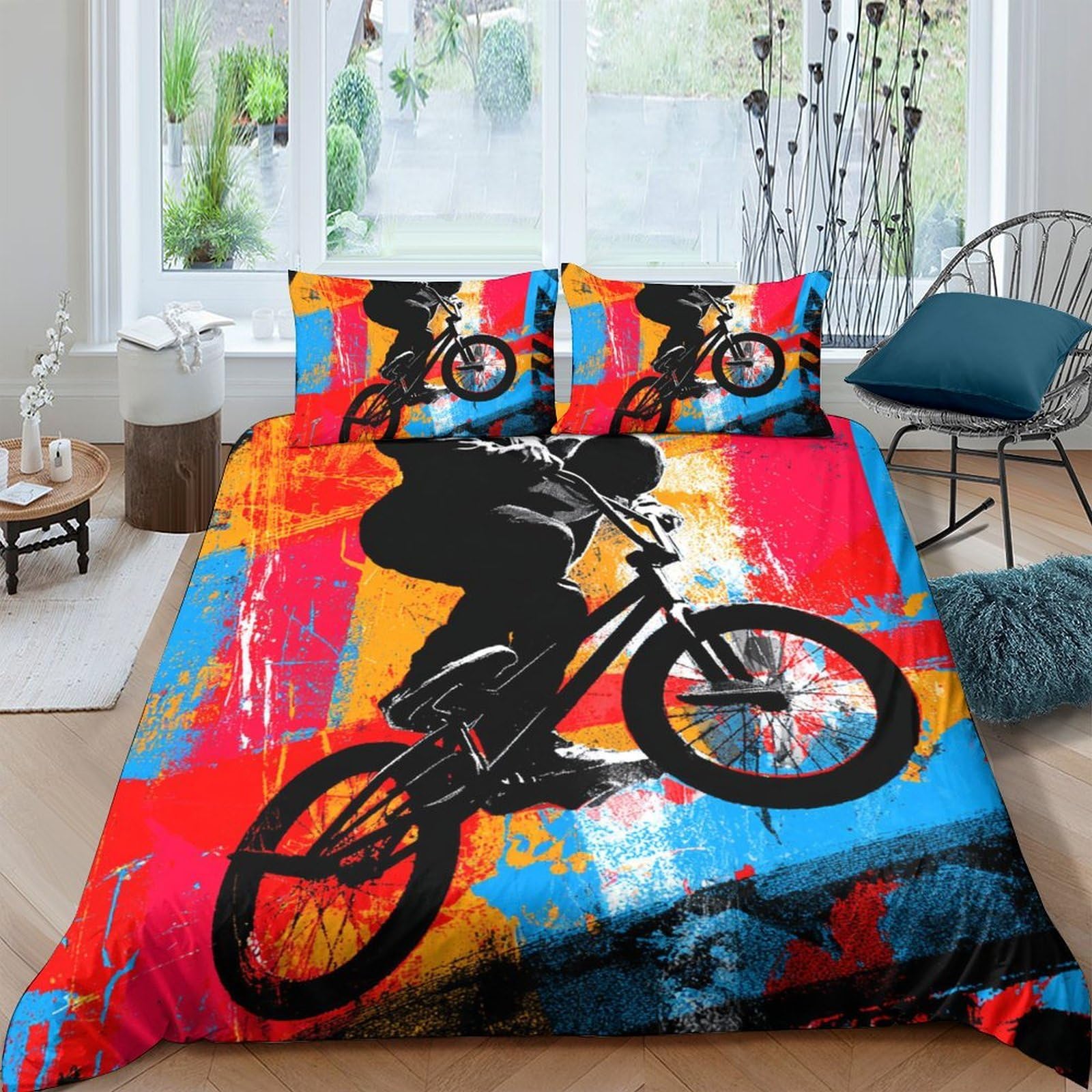 Ctjqhvkz Style-6 3D Printed Graffiti Bmx Fitted Sheet Microfiber Soft Breathable Urban Bicycle Mattress Cover For Bedroom Dorm Decor Single（135X200cm）