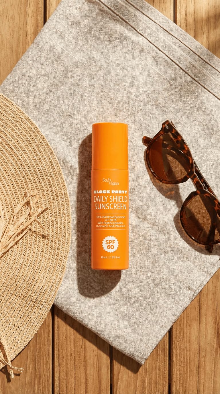 SoloVegan SPF 60 Face Sunscreen – Broad Spectrum UVA/UVB Protection, Lightweight Daily Facial Sunscreen with Peptides, Vitamin C & Hyaluronic Acid – Hydrating, Non-Greasy, Vegan Skincare (40ml)