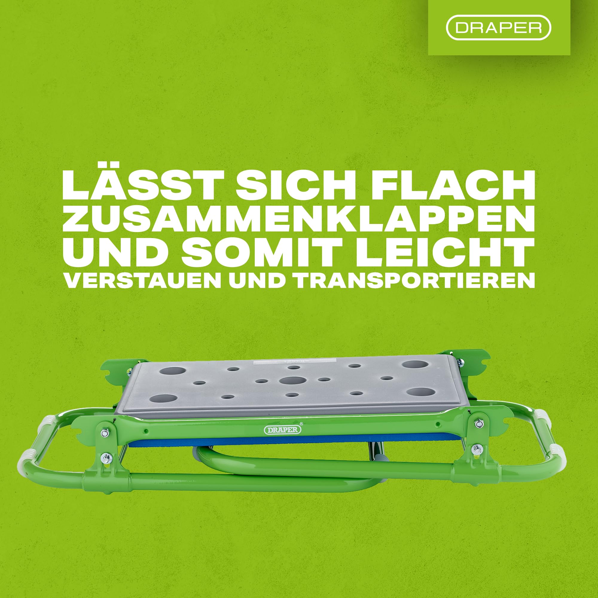 Draper Tools Klappbarer Gartenkniestuhl und Sitz | Doppelfunktionsbank mit dickem Schaumstoff-Kniepolster, Rohrrahmen, Gartenhocker lässt sich flach zusammenklappen