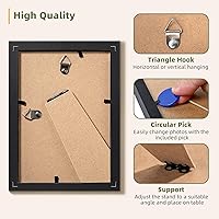 Vista 6 de HappyHapi 4x6 Picture Frame Set of 5, Black Frames Display Photo 3.5x5 with Mat or 4x6 without, Gallery Wall Frame Set, Wall or Tabletop Display