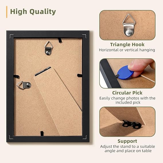 HappyHapi 4x6 Picture Frame Set of 10, Wall or Tabletop Display, Black