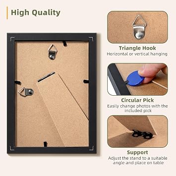 HappyHapi 4x6 Picture Frame Set of 10, Wall or Tabletop Display, Black