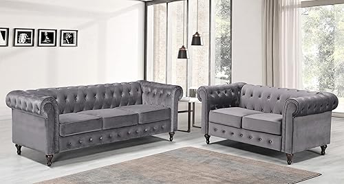 Miniatura 20 de Teressa Sofá Chesterfield de terciopelo para sala de estar, apartamento u oficina, sillón moderno de mediados de siglo para espacios pequeños, 40