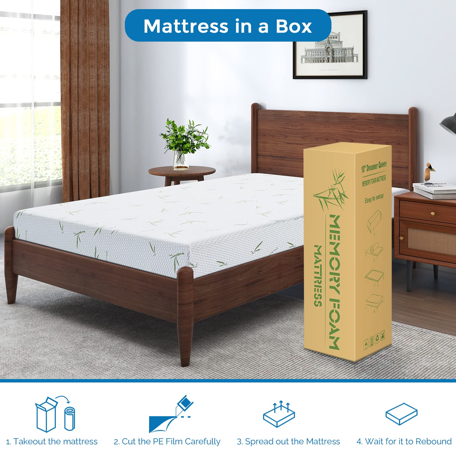 IULULU Full Mattress, 6 Inch Memory Foam Mattress in a Box, Green Tea