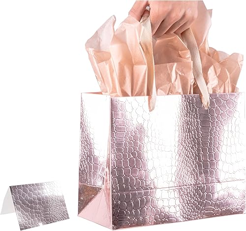 Lyforpyton Bolsas de regalo grandes de oro rosa con papel de seda y tarjeta de 13 x 10.2 x 4.3 pulgadas, bolsa de regalo con patrón de cocodrilo disponible en Yaxa Colombia