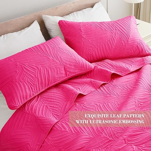 Miniatura 3 de Exclusivo Mezcla Juego de ropa de cama tamaño King, edredones ligeros de color rosa intenso para todas las estaciones, cubrecamas de microfibra