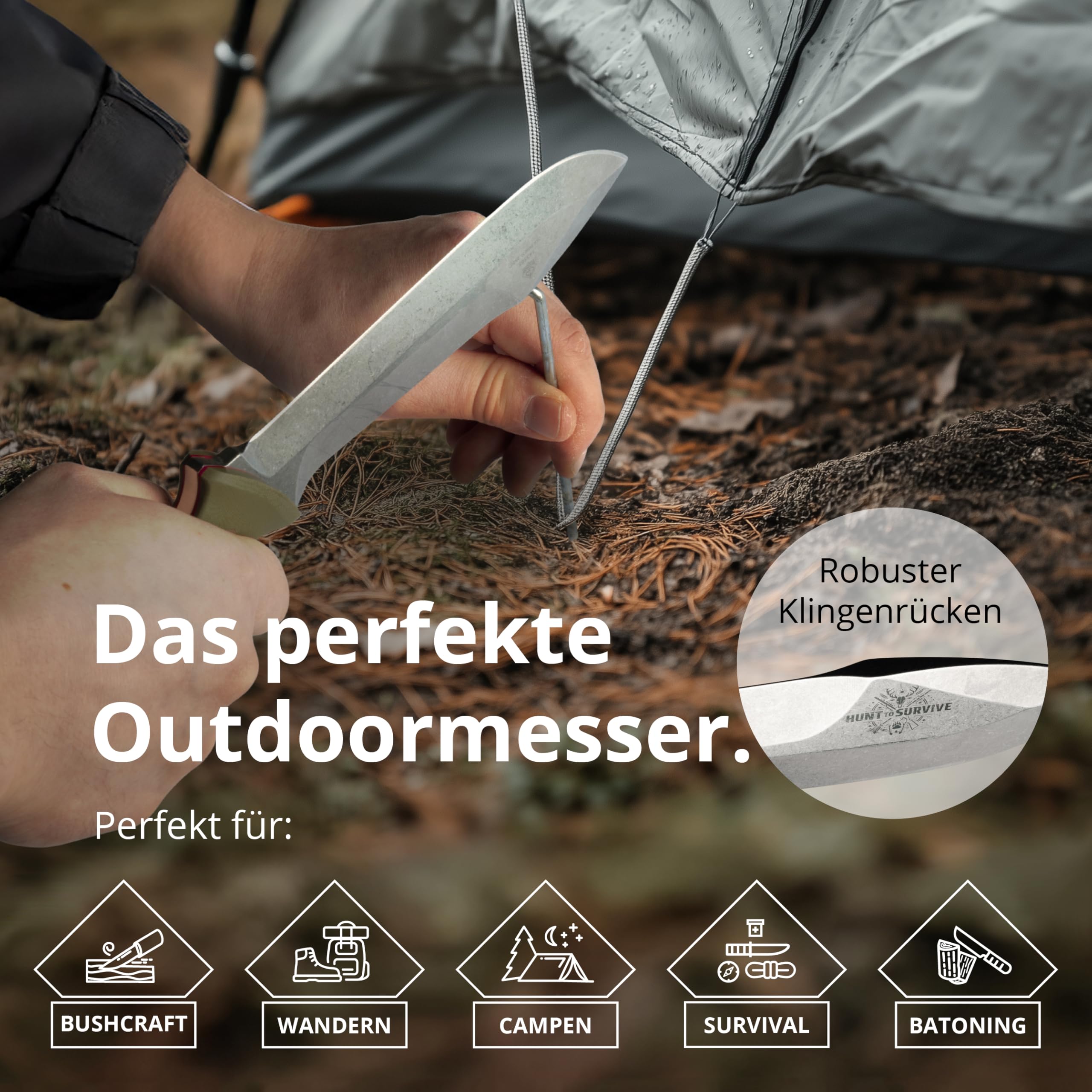 PUMA - Keiler “Hunt to Survive” Edition - Feststehendes Outdoor-Messer - Full-Tang - aus 1.4116 Stahl (57 HRC) – Ergonomischer G10-Griff – 170 mm Klinge – Mit Lederscheide(Art.Nr.: 143585)