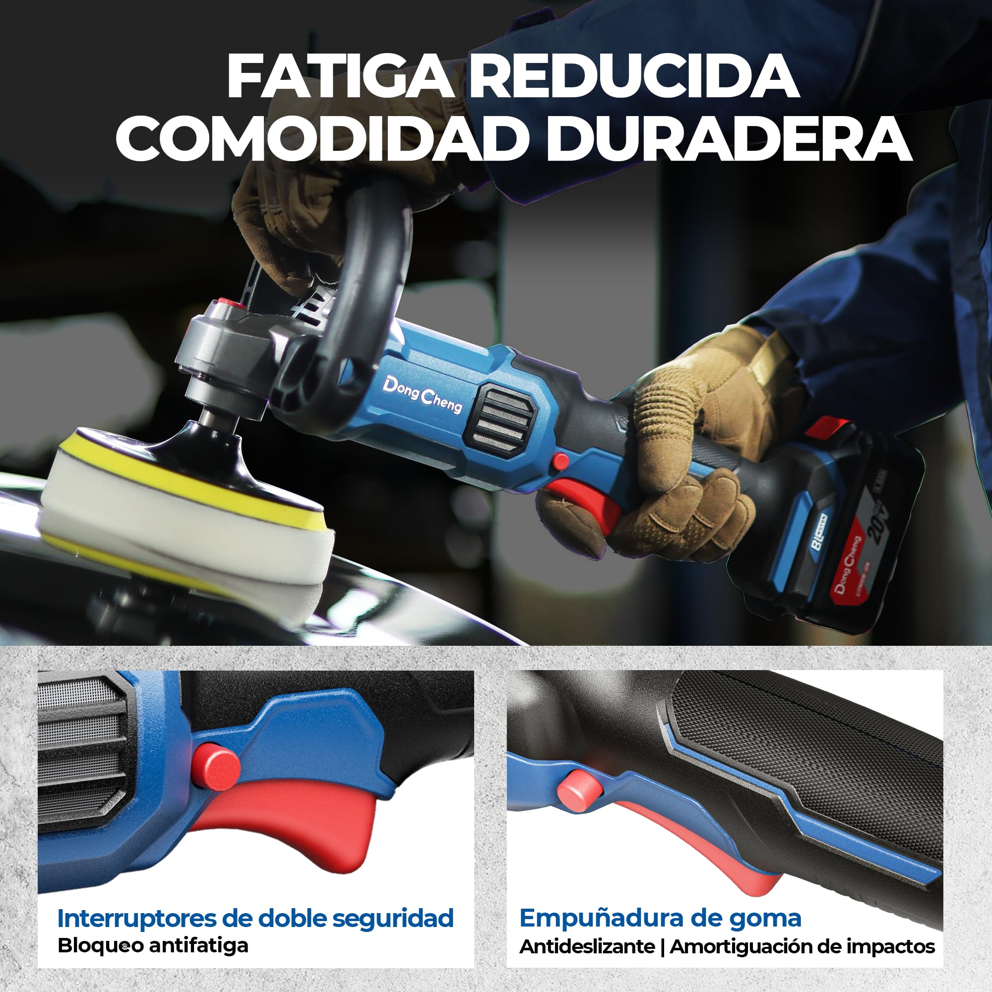 DongCheng Pulidora a batería para coche, 2x 4,0Ah, rotativa sin escobillas, arranque suave, disco 150mm, 6 velocidades – Ideal para mantenimiento de pintura y eliminación de rayones, certificado CE