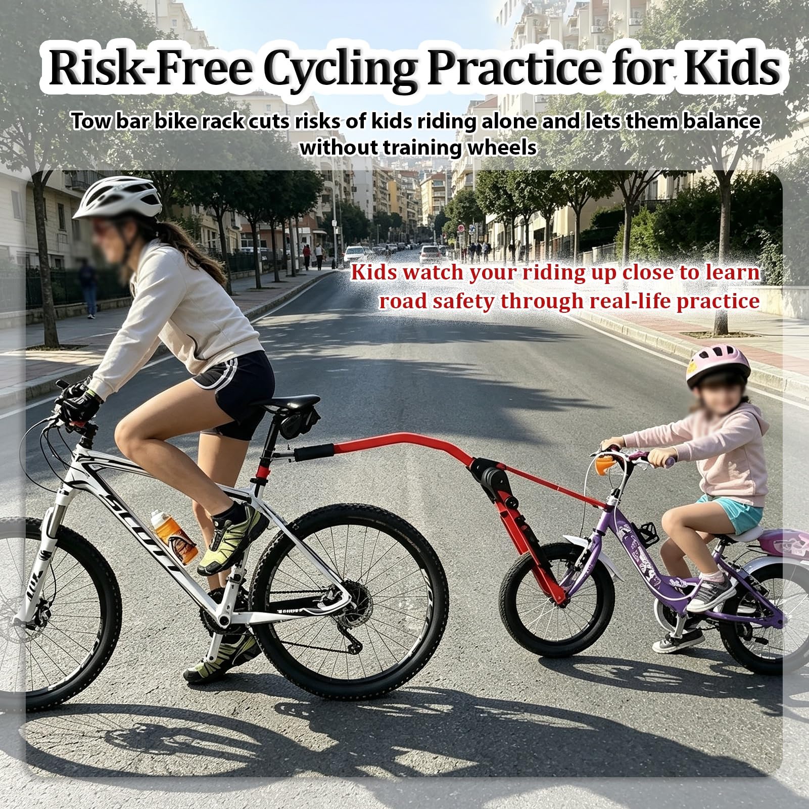UrbanUp Abschleppstange Sicherheits-Fahrradtrainingsstange für Kinder | Schwerer Anhängerkupplungsverbinder aus Legiertem Stahl Kinderfahrräder, Einfache Aufbewahrung, Universelle