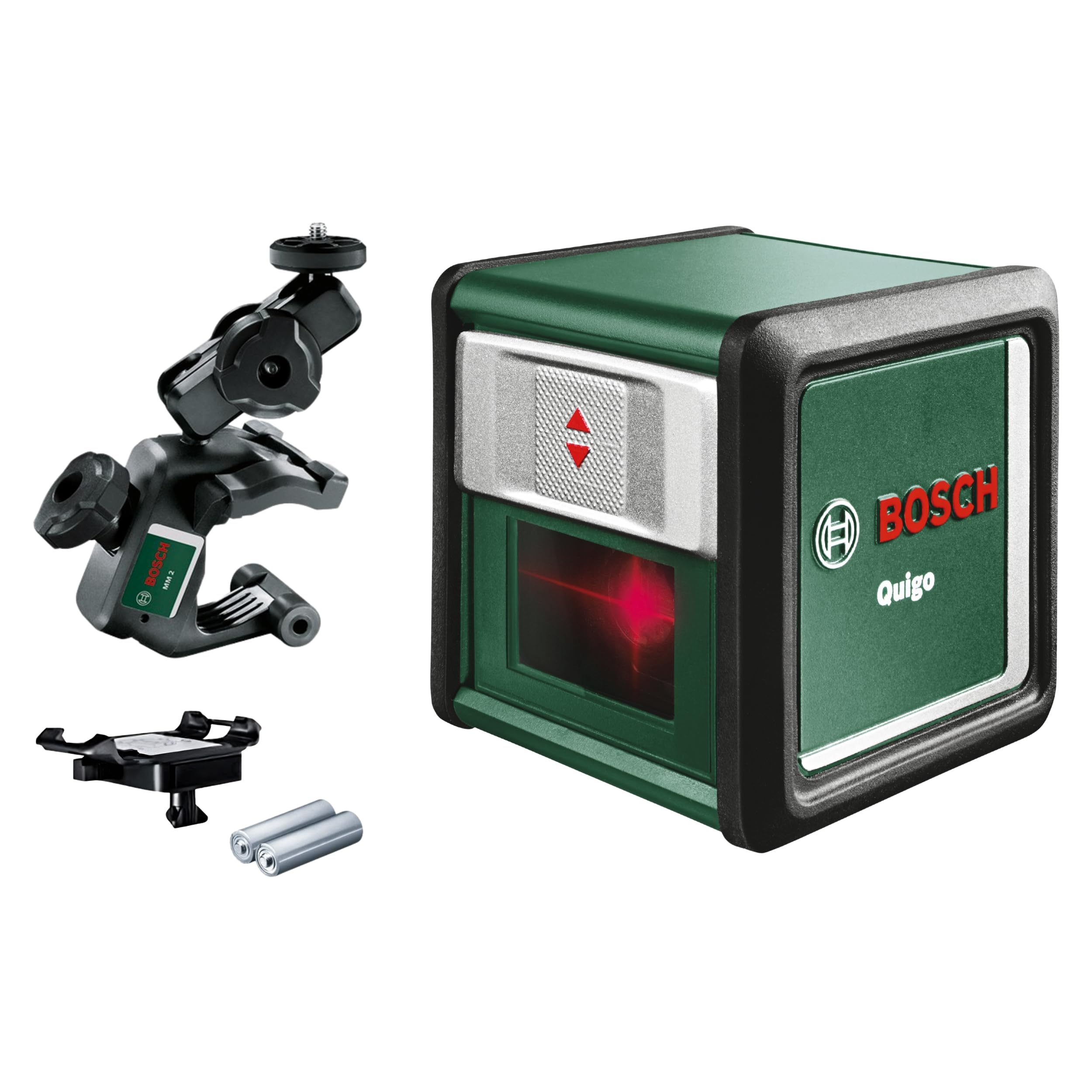 Bosch Green Cross Line Laser Quigo With Universal Clamp Mm 2 (Easy And Precise Alignment With Flexible Positioning Of The Tool Thanks To The Universal Clamp, In E-Commerce Cardboard Box)