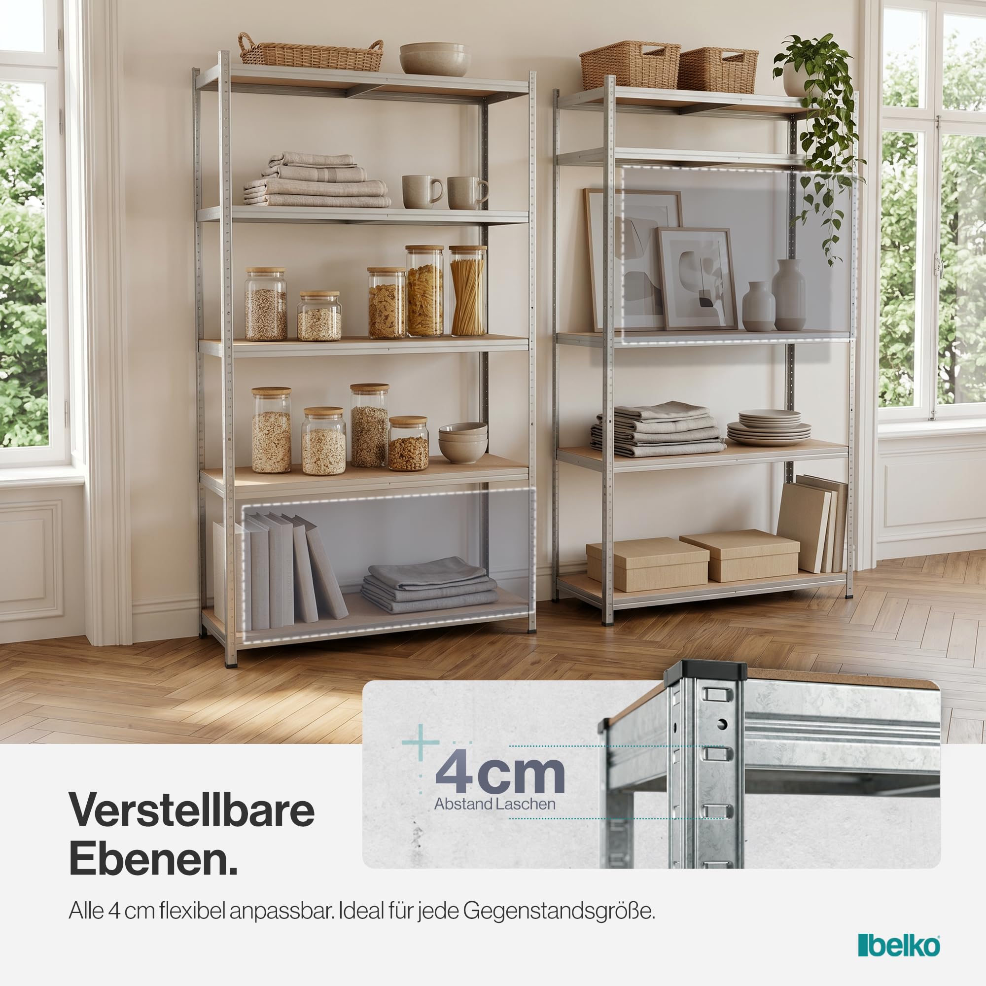 BELKO® Schwerlastregal C225 Verzinkt, 200x120x50 cm, Breitspannregal, XXL Lagerregal & Kellerregal, Metallregal mit 5 Böden, Steckregal bis 900kg belastbar (180kg pro Ebene)