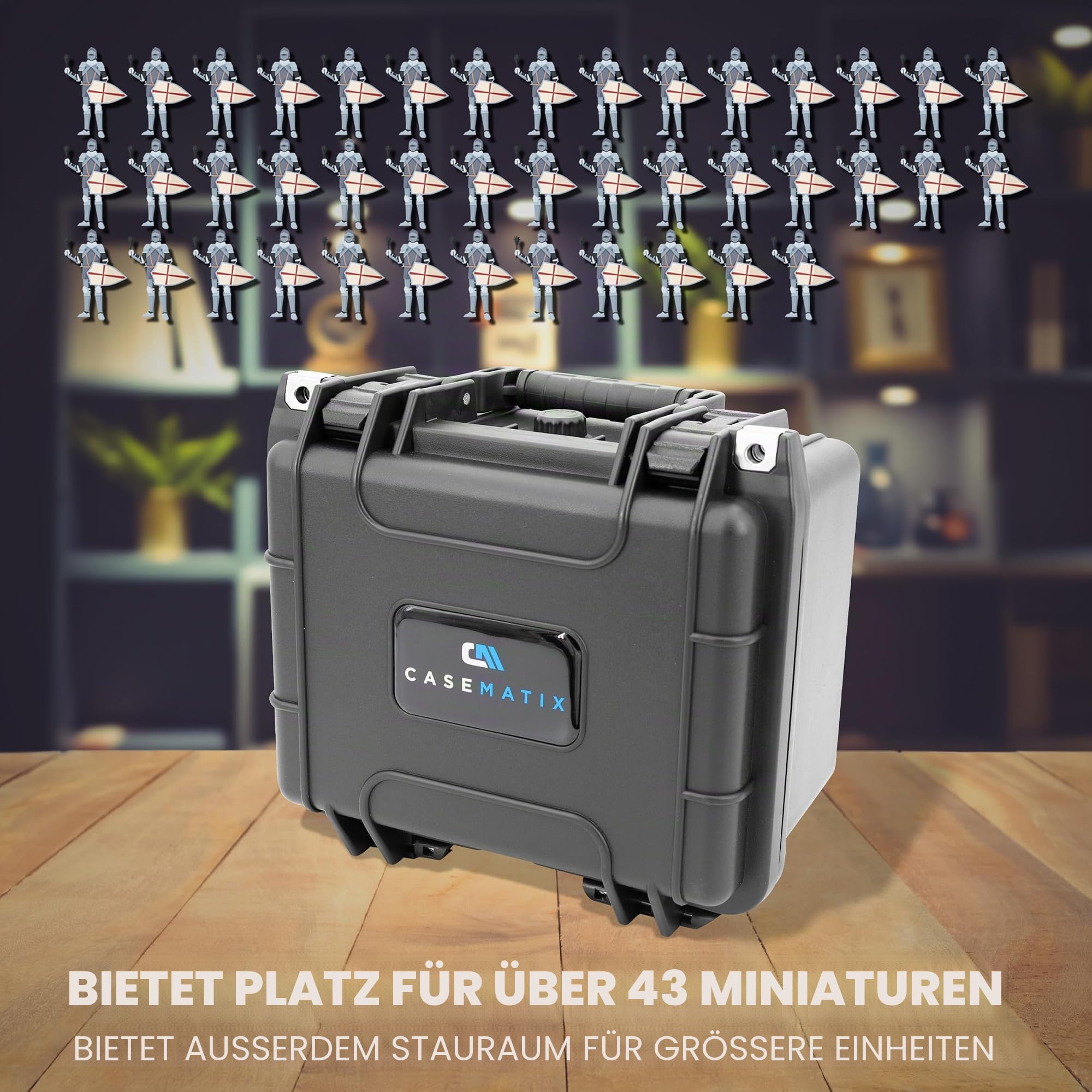CASEMATIX Tragetasche für 43+ Miniaturen - Hartschalen-Aufbewahrungsbox mit 3 Schaumstoffschalen und 1 Anpassbarem Tablett, Kompatibel mit Warhammer 40k, DND