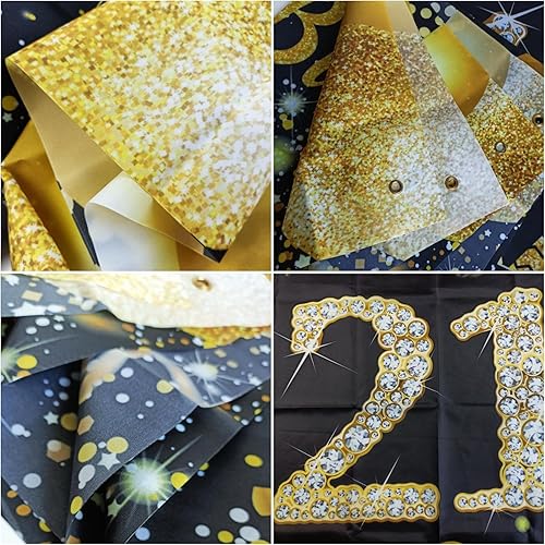 Miniatura 3 de Cartel de feliz cumpleaños 21 para decoración de fondo con 70.8 x 43.3 pulgadas, cartel brillante dorado de 21 cumpleaños para decoración de