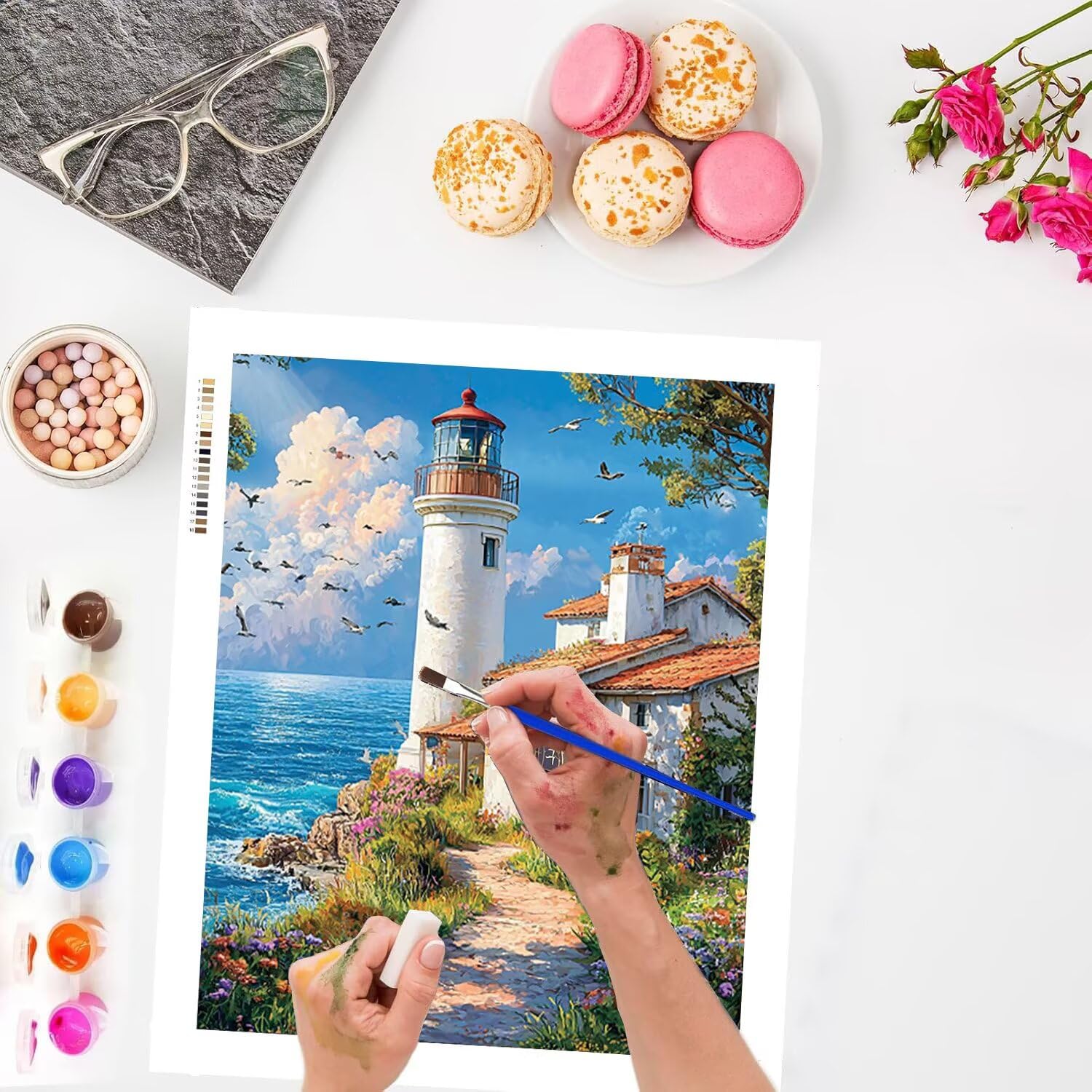 Vista marina e faro Dipingere con i Numeri per Adulti, 70x90cm a-295 | Pittura a Olio Kit, fai da te Quadri da Dipingere Numerat, Adulti Bambini Hobby Creativi,Pittura Adulti Decora la Casa Regalo