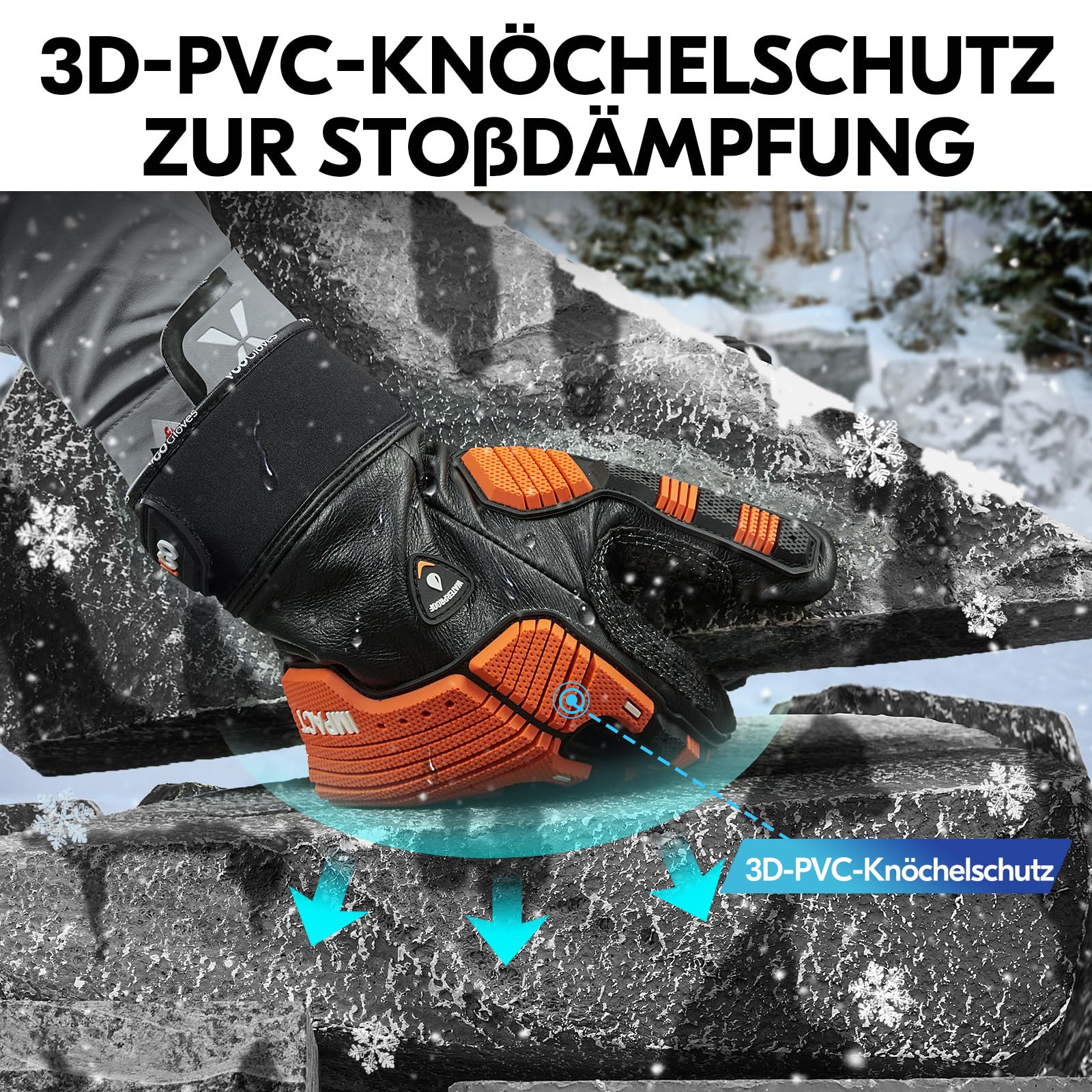 Vgo... Winter-Mechaniker-Handschuhe, Sicherheitsarbeitshandschuhe für Kühllager oder Gefrierschrankn, Wasserdicht, Futter, Verringerung von Stößen und Vibrationen, -20℃/-4°F (CA7722FLWP,L,Schwarz)