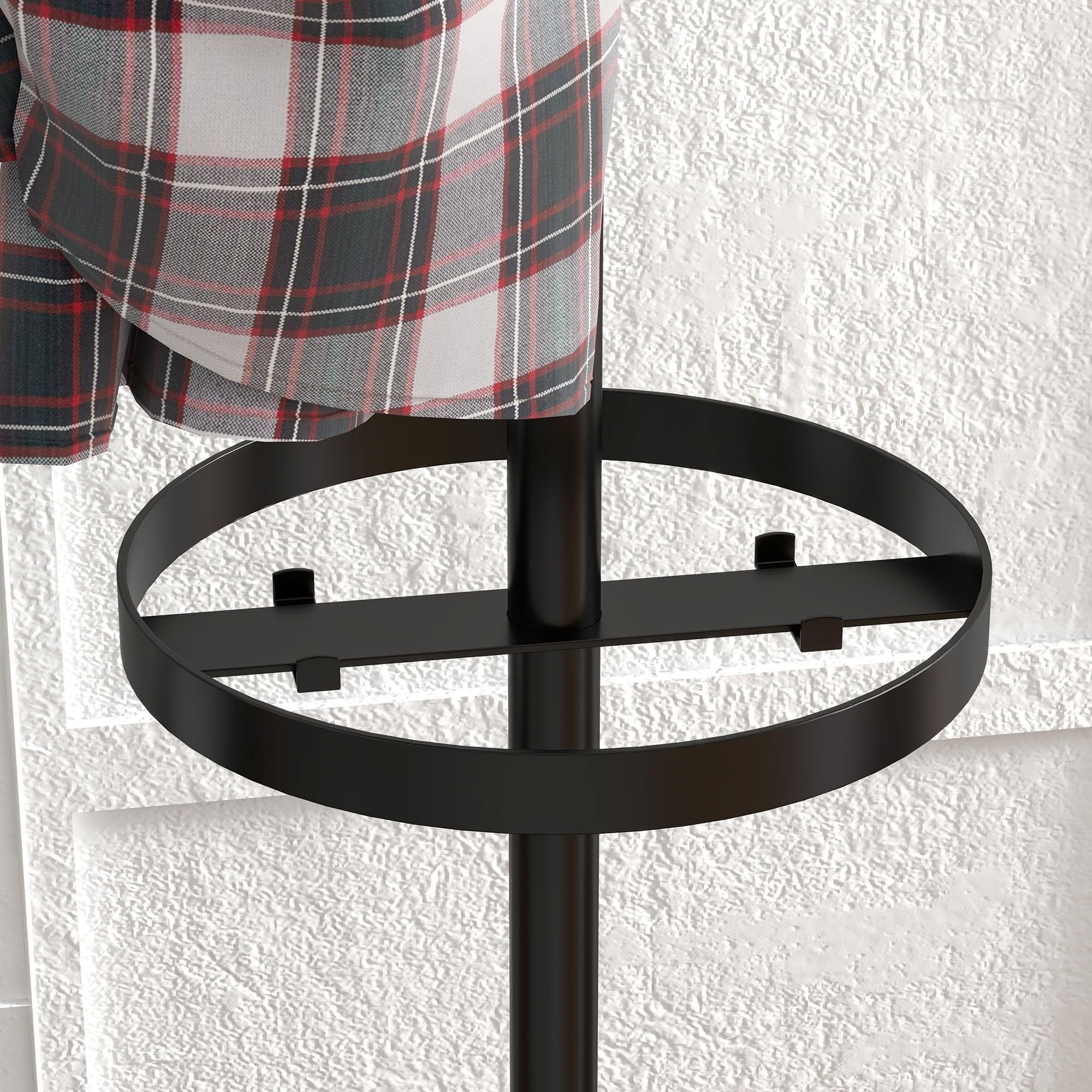 HOMCOM Appendiabiti da Terra con 8 Ganci in Metallo, Attaccapanni da Ingresso e Corridoio con Portaombrelli, Ø34 x 177cm, Nero