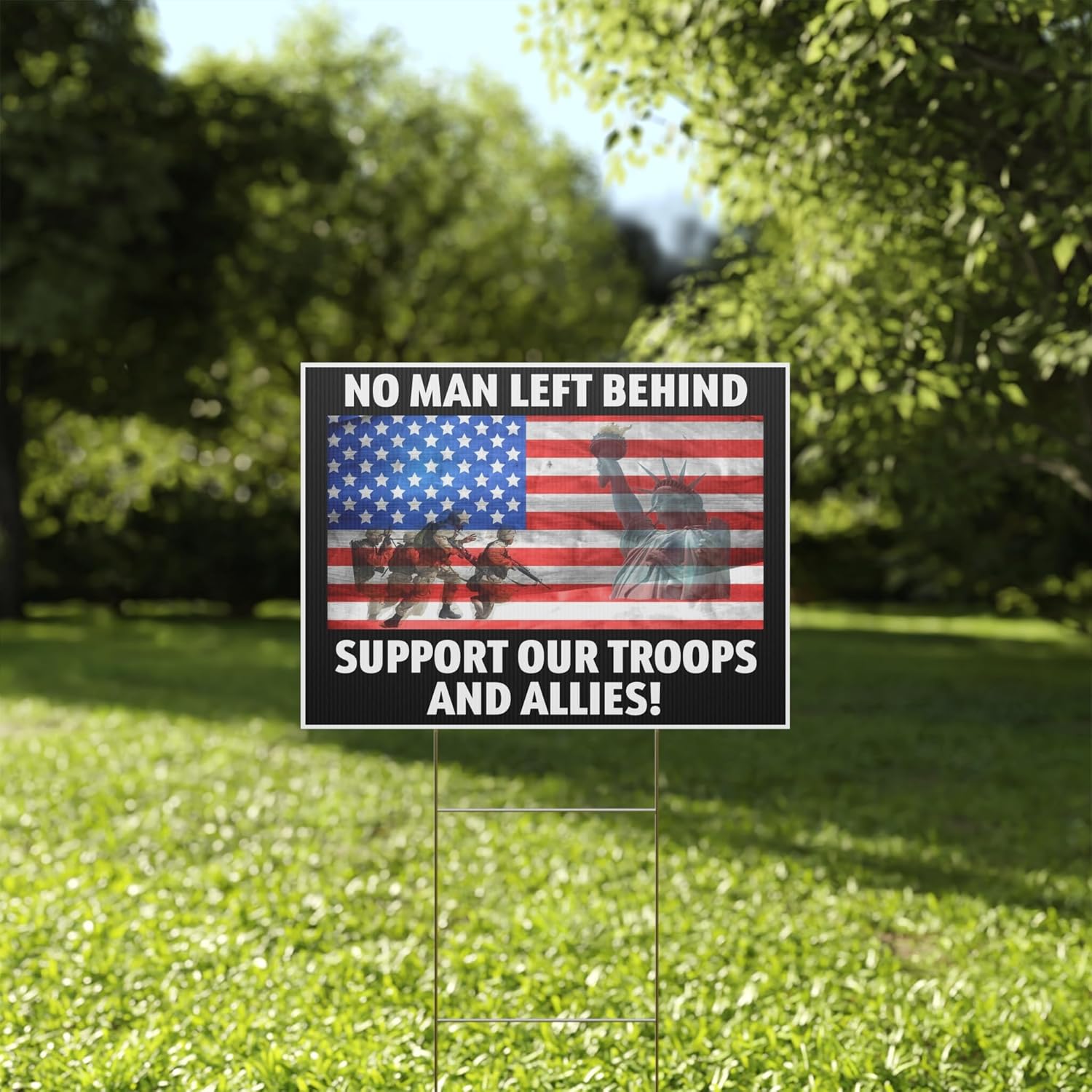 No Man Left Behind Means Something to the Rest of Us Veterans Yard Sign, Full Color Double Sided Patriotic Lawn Signs, Outdoor Weatherproof Corrugated Plastic with Metal H Stake (Black, 24x18 Inches)