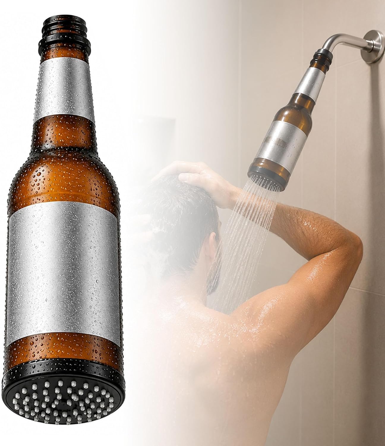 Beer Bottle Shower Head, Funny Novelty Bathroom Decor & Gag Gift for Men