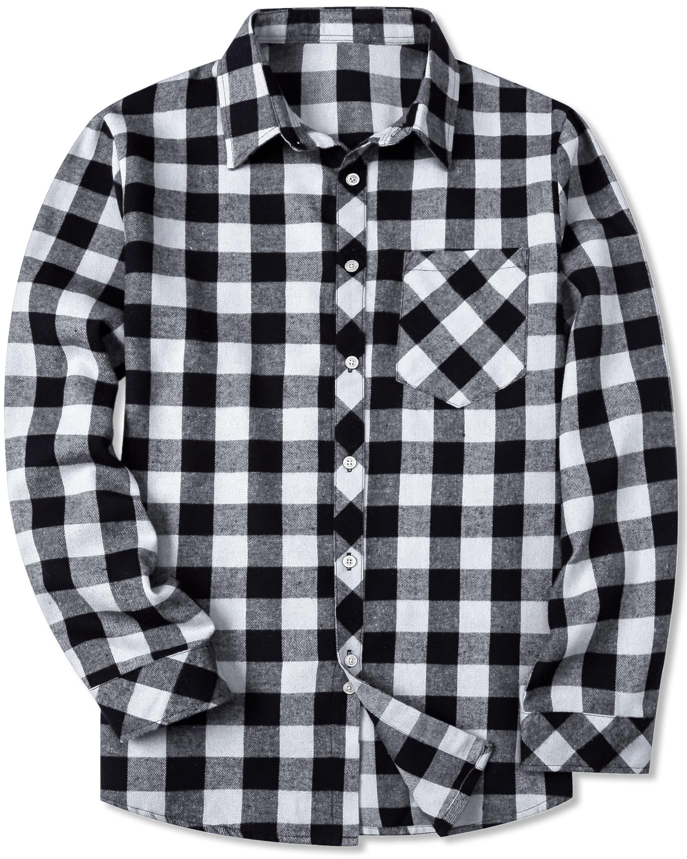 SANGTREE Boys and Mens Flannel Plaid Long Sleeve Shirt Casual Button Down Shirts Men 4X-Large 4# Black White