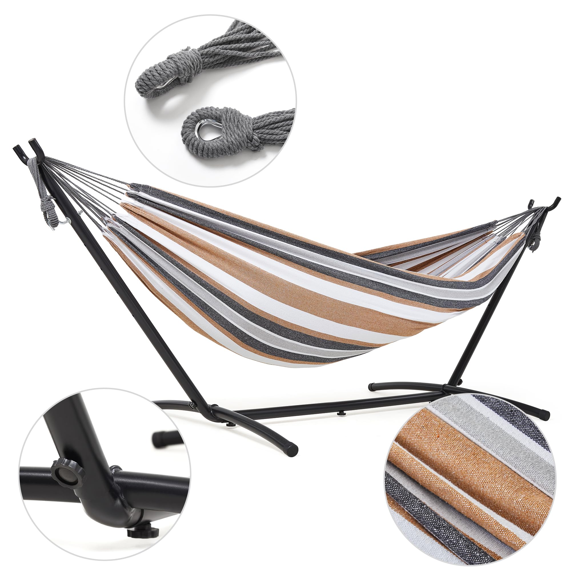 Mondeer Hamaca con Soporte, Hamaca de Camping al Aire Libre, Jardín, Hamaca de Tela Individual con Marco de Metal con Bolsa de Transporte Portátil y Accesorios, Carga de 200 Kg