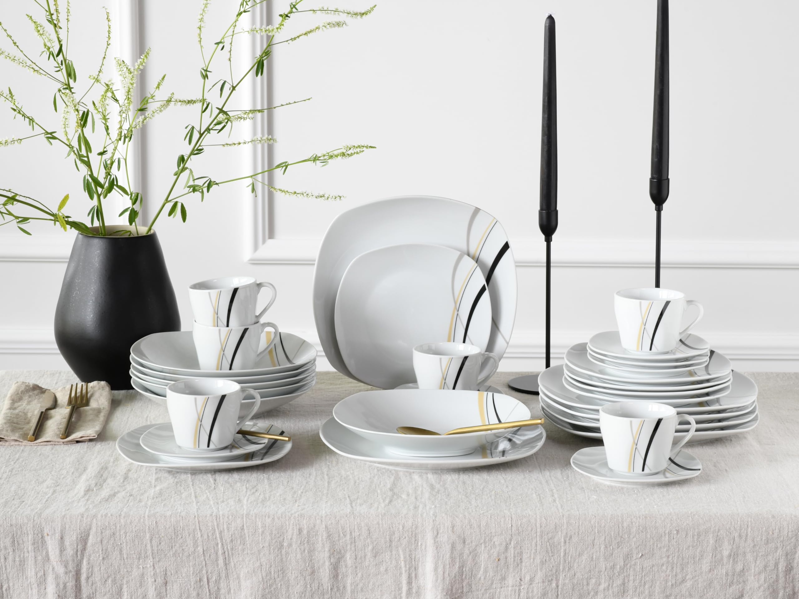 CreaTable, 22537, serie Square City Line, 62-delige serviesset voor 6 personen, combiservies van porselein, vaatwasser- en magnetronbestendig, kwaliteitsproductie