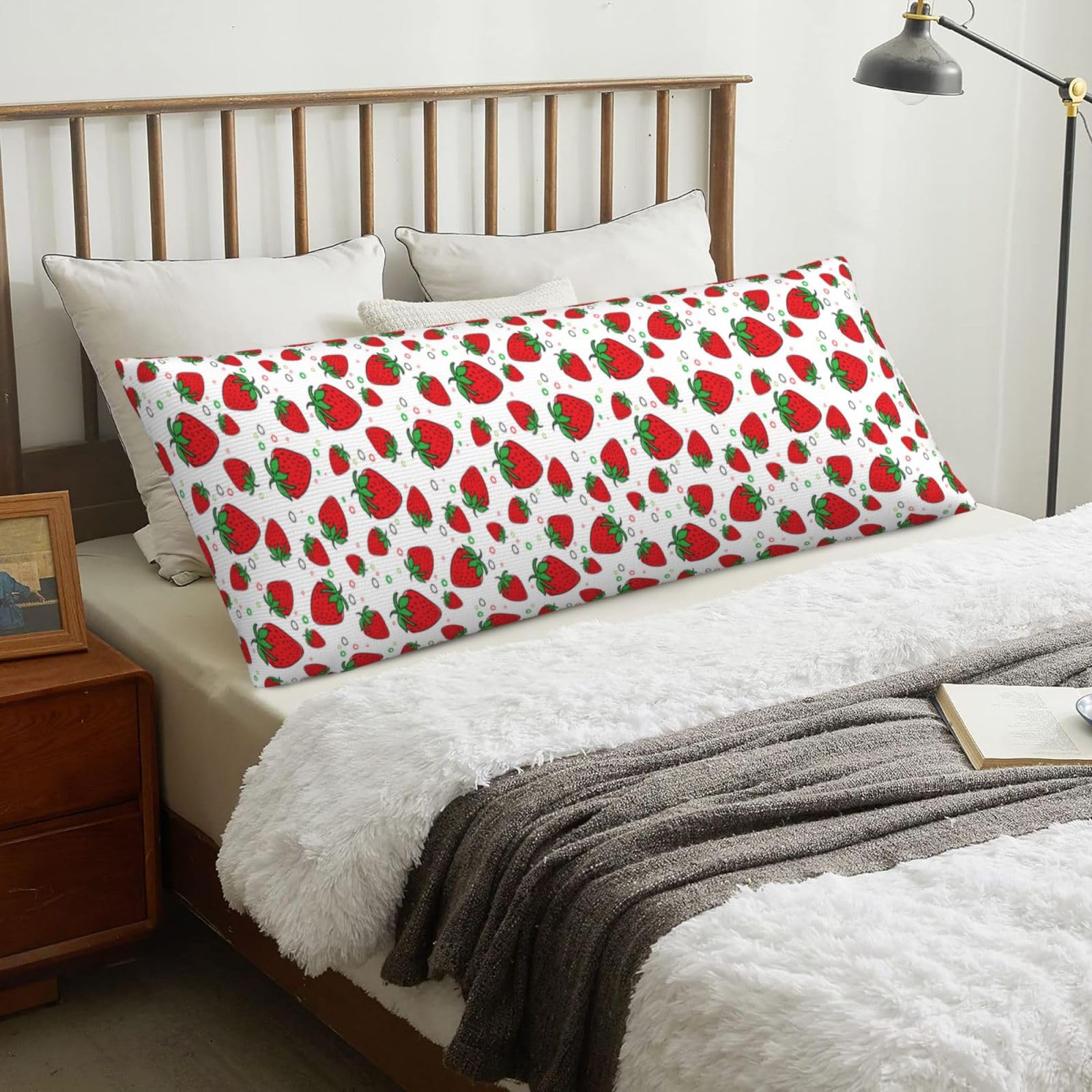 Strawberry, Body Pillow Cover with Zipper,Long Body Pillowcase 20 x 60 in