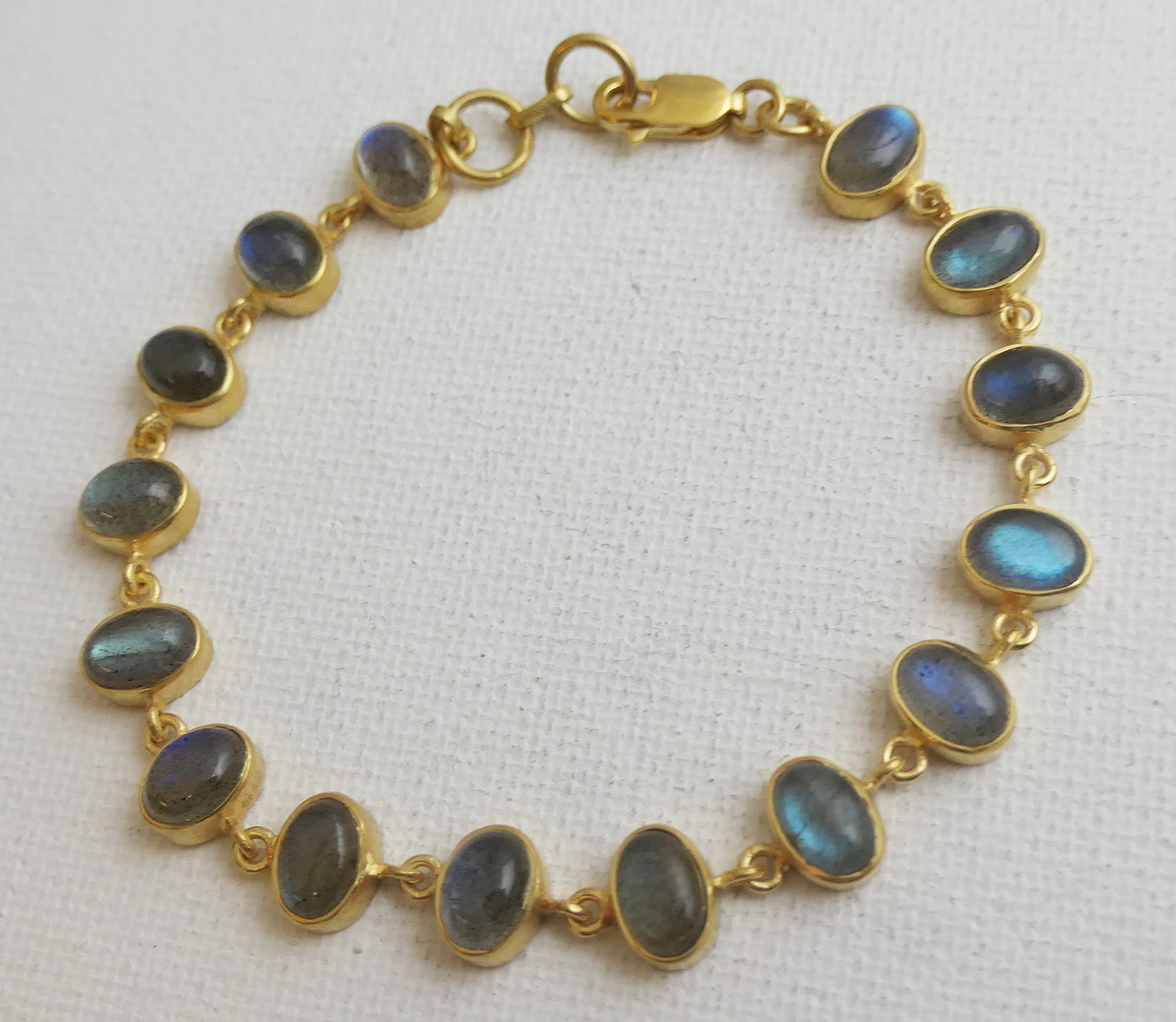 Bracciale con Labradorite Cabochon in Argento Sterling 925 Placcato Oro