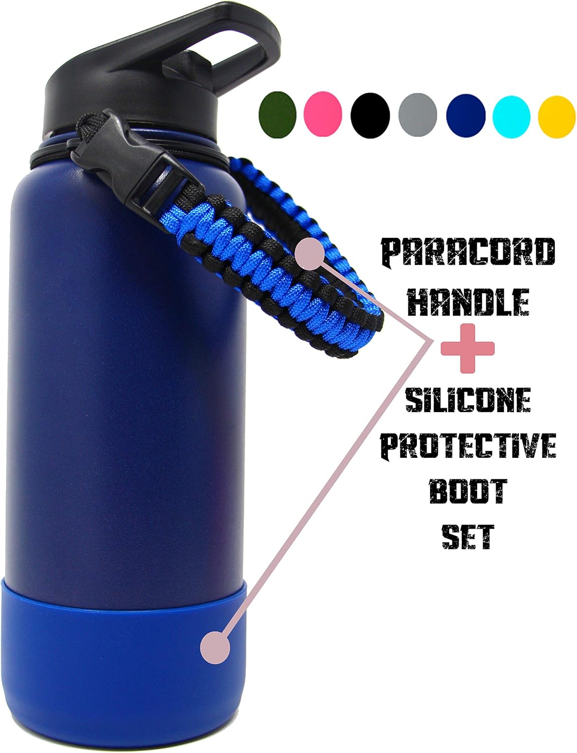 One MissionX Paracord Handle & Protective Bottom Silicone Boot Cover Set - Compatible with Hydro Flask 32 & 40 oz and Other Similar Stainless Steel Water Bottles