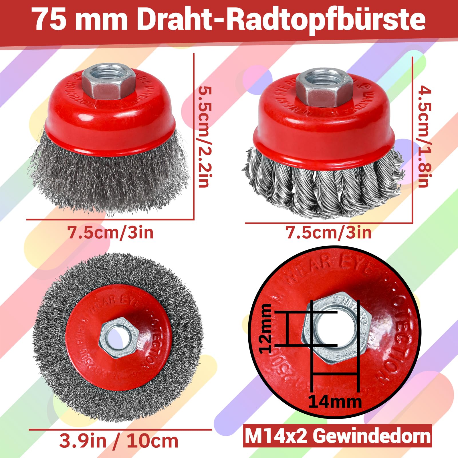8 stuks staalborstel haakse slijper, accessoires, flex, roestvrij staal 75/100 mm voor M14-modellen, polijsten, slijpen, boormachine