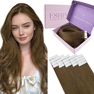 Fshine Extensiones Adhesivas Pelo Natural 14 Pulgadas 35CM Extensiones Colores Marrón Chocolate 50g Tape in Extensiones Cabello Natural Cabello Humano 20Pcs Extensiones Cabello Color 4