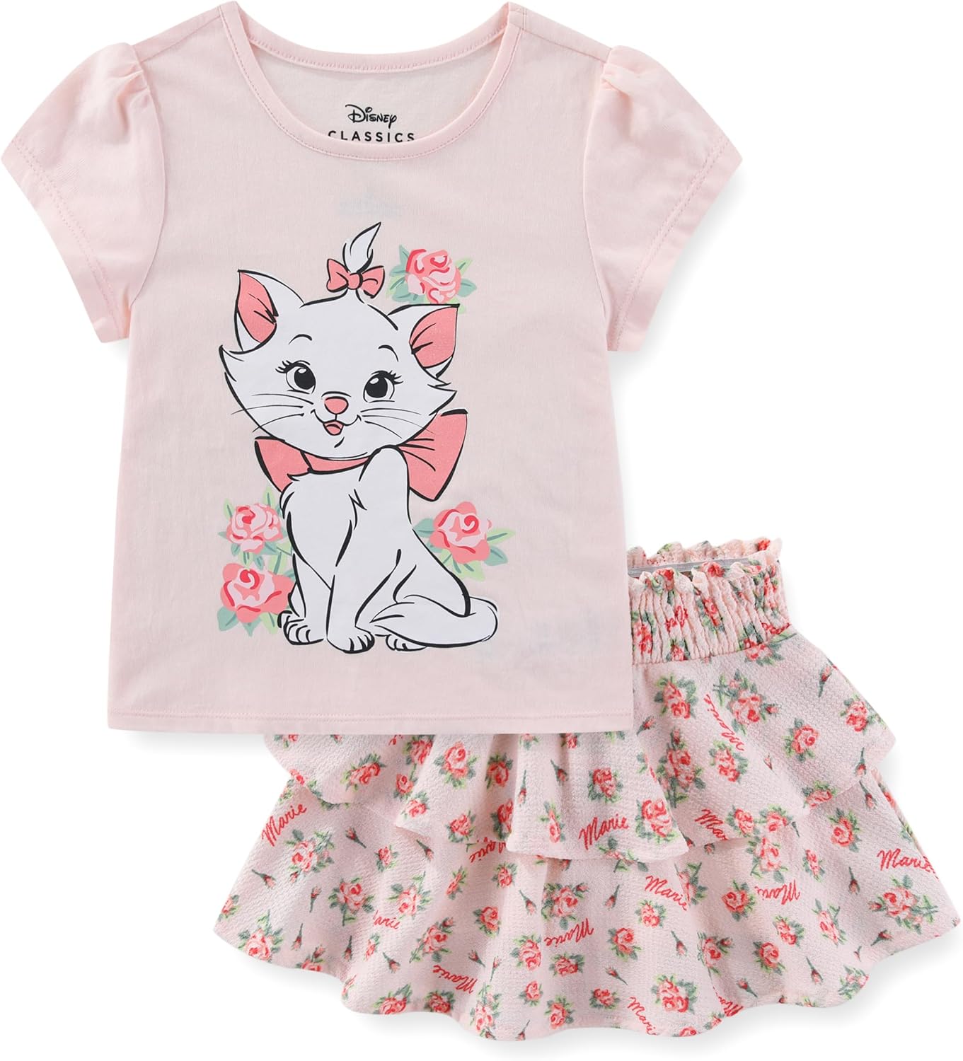 Disney The Aristocats Marie the Cat Girls Short Sleeve T-Shirt and Skort Skirt Set for Toddler to Big Kids