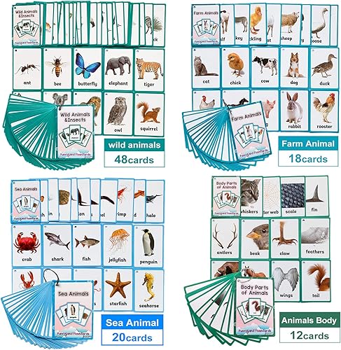 Zwttey SalvajeGranjaAnimales marinos Partes del cuerpo Aprendizaje Inglés Tarjetas Flash Niños Montessori Juguetes Tarjetas de Bebé Tarjeta de
