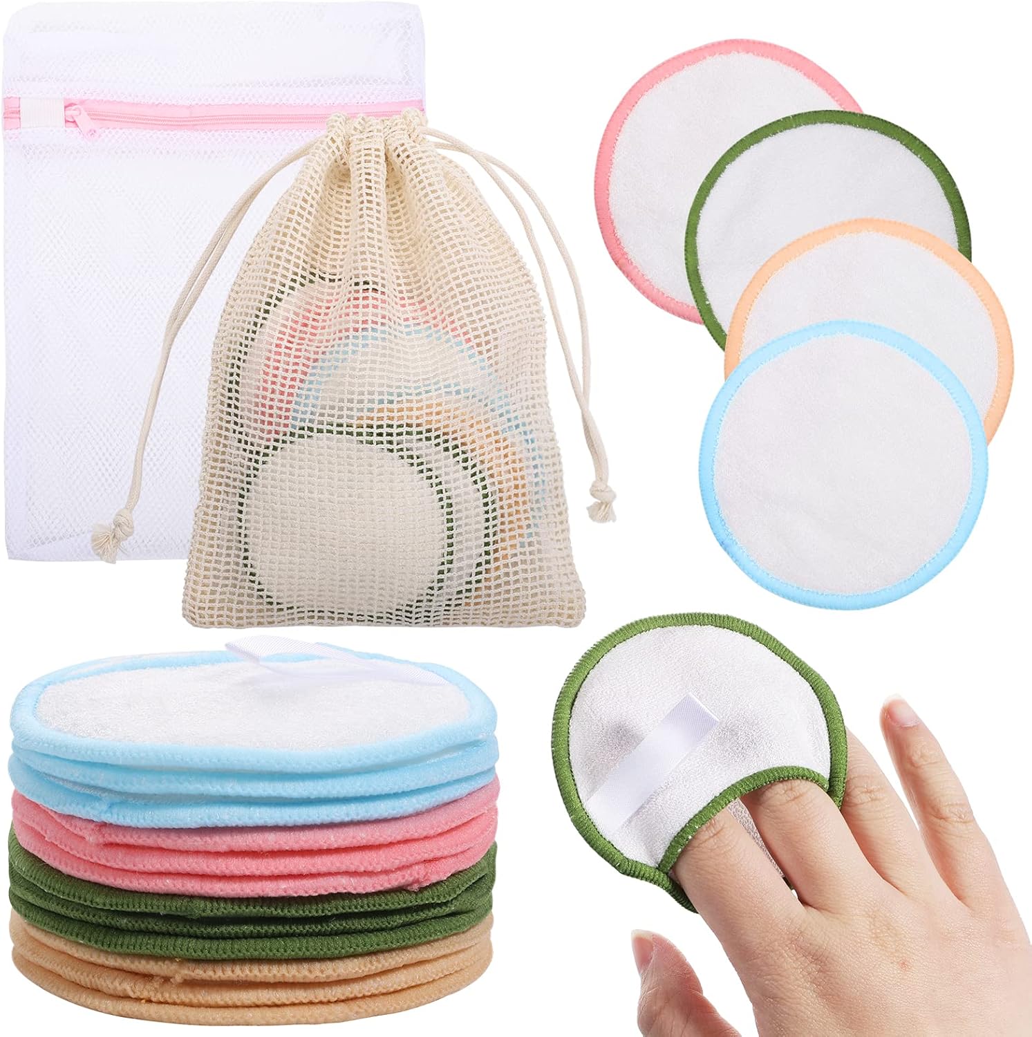 12 Pcs Tampons Démaquillants Fibre de Bambou, Lingette Demaquillante