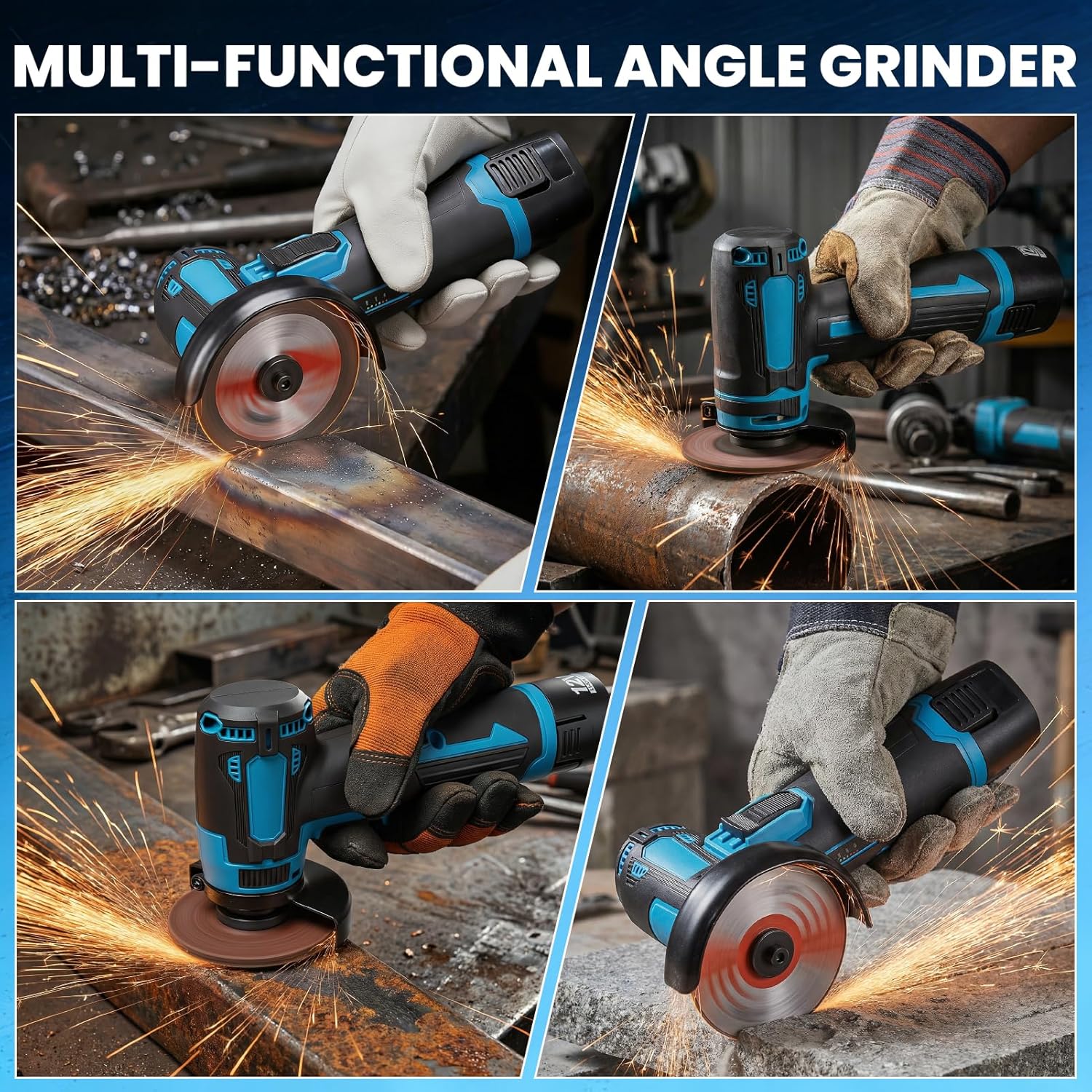 Cordless Brush Angle Grinder Kit,19500rpm Mini Electric Angle Grinding Tool, 550W Grinder Handheld Cutter for Cutting with 2 pcs 12V 1500mAh Batteries, for Metal/Wood Cutting and Grinding
