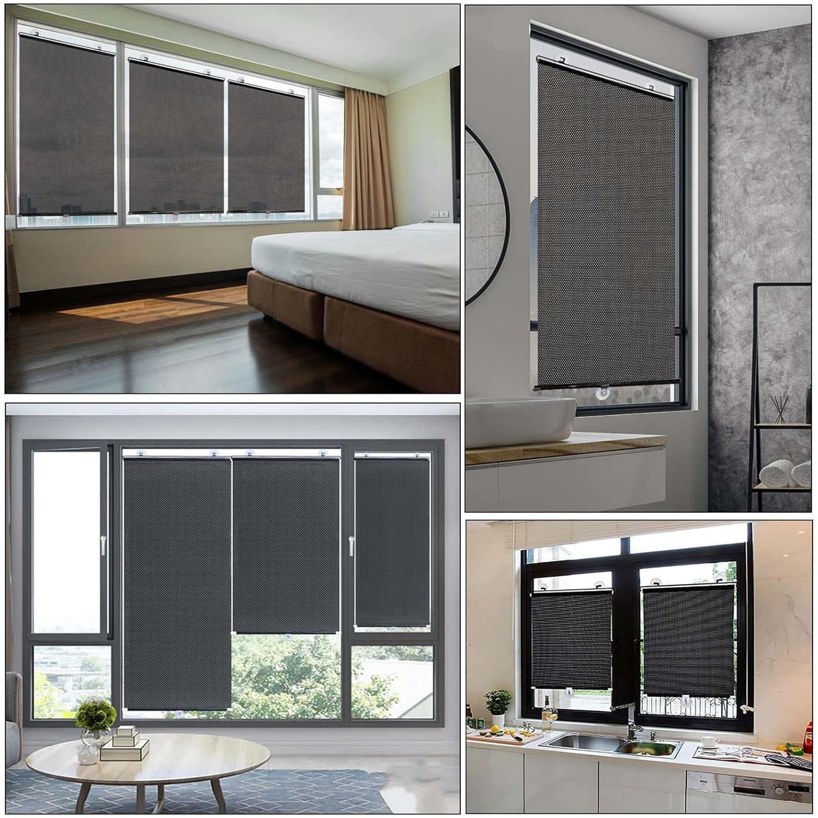 80x190cm Fensterrollo Saugnapf-Rollo Schwarzes Sonnenschutzrollo | Verdunkelungsrollo Mit Saugnäpfen Temporäres Rollo ohne Bohren Lichtdurchlässig Thermo Jalousie für Fenster/Türen Autofenster