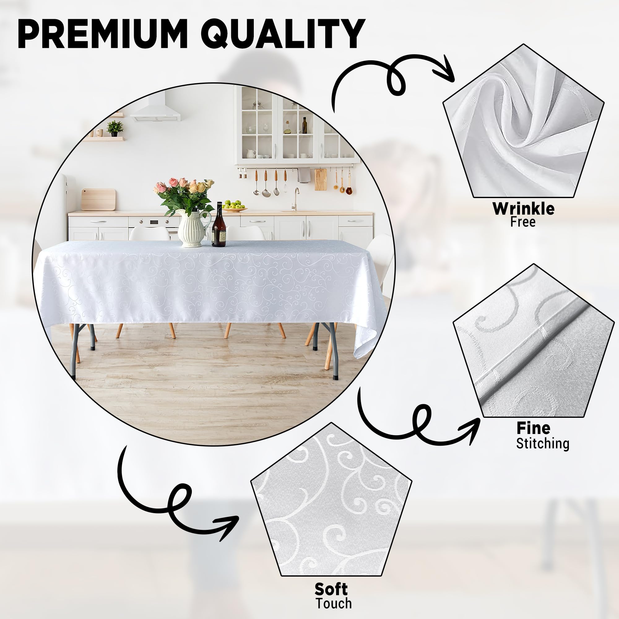 Trimming Shop Tovaglia damascata rettangolare 228,6 x 335,3 cm, motivo a vortice con rami, per banchetti, feste, casa, cucina, ristorante, matrimoni, Natale, 5 pezzi