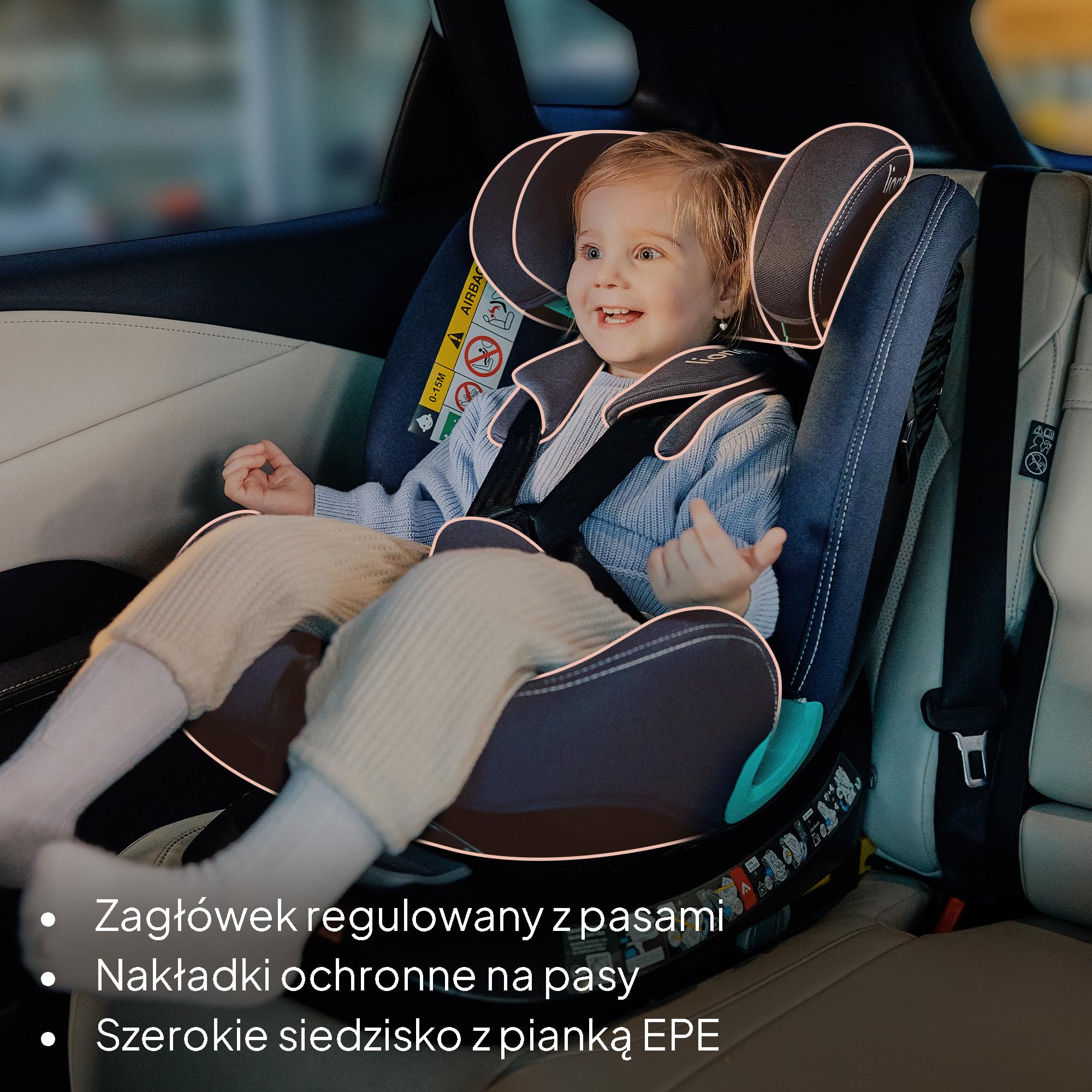 LIONELO Bastiaan i-Size Fotelik Samochodowy Obrotowy 360o dla Dzieci 0-36kg od 40-150 cm, Montaż Przodem i Tyłem, ISOFIX Pas TopTether, Pełna Regulacja Ochrona Boczna