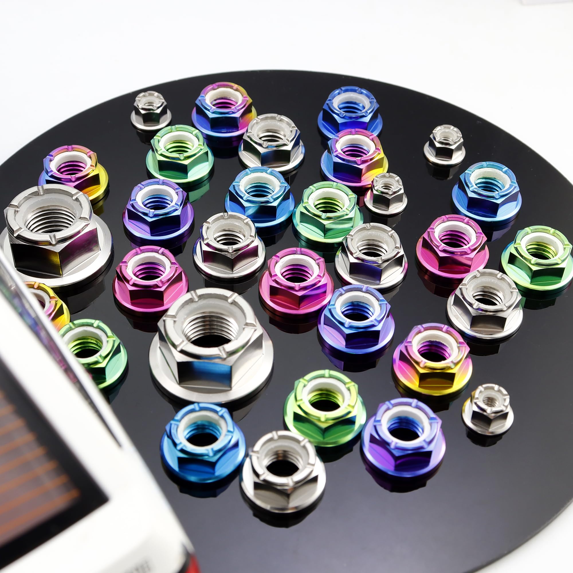 RISON-Titanium Lot de 5 Écrou de Blocage Écrou à Bride en Titane M12x1.25mm, Ecrou Frein Hexagonal de Blocage en Nylon Insérer DIN 1663, Écrous de Verrouillage Auto-Verrouillage des Écrous Métalliques