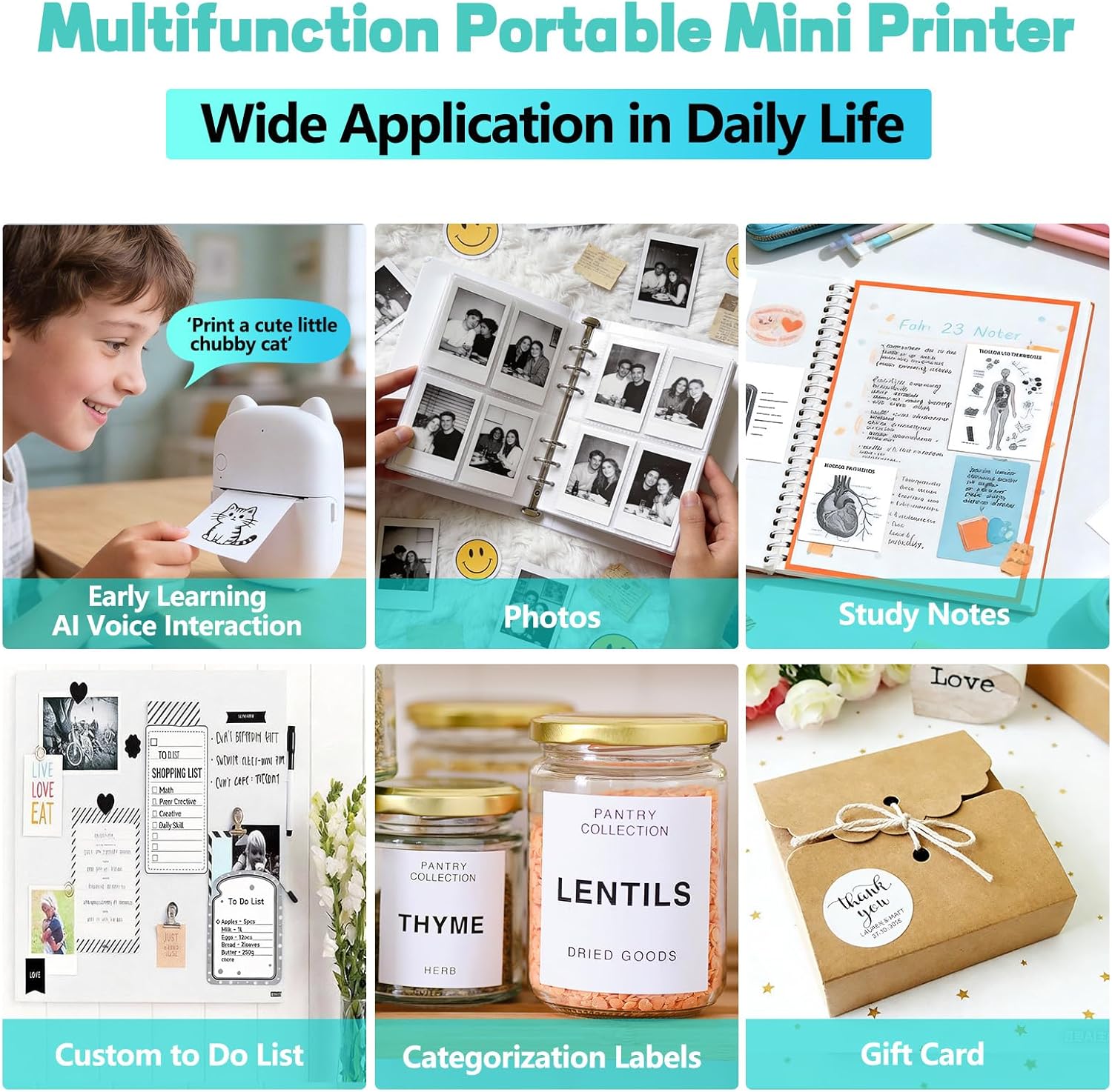 AI Voice Sticker Printer - Mini Portable Thermal Sticker Maker with Voice Control, Photo Generation & Smart Learning, Perfect for Notes, Drawing & DIY Crafts (6 Rolls Included)