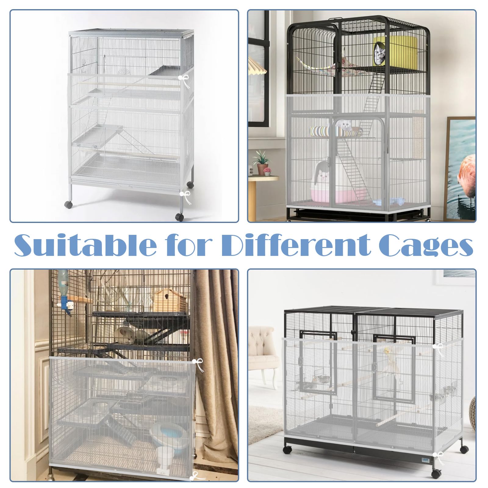 Large Bird Cage Seed Catcher, 31 x 118 inches Adjustable Large Bird Cage Cover Elastic Band Mesh Cages Cover Skirt Nylon Mesh for Parakeet Parrot Cages - image 5