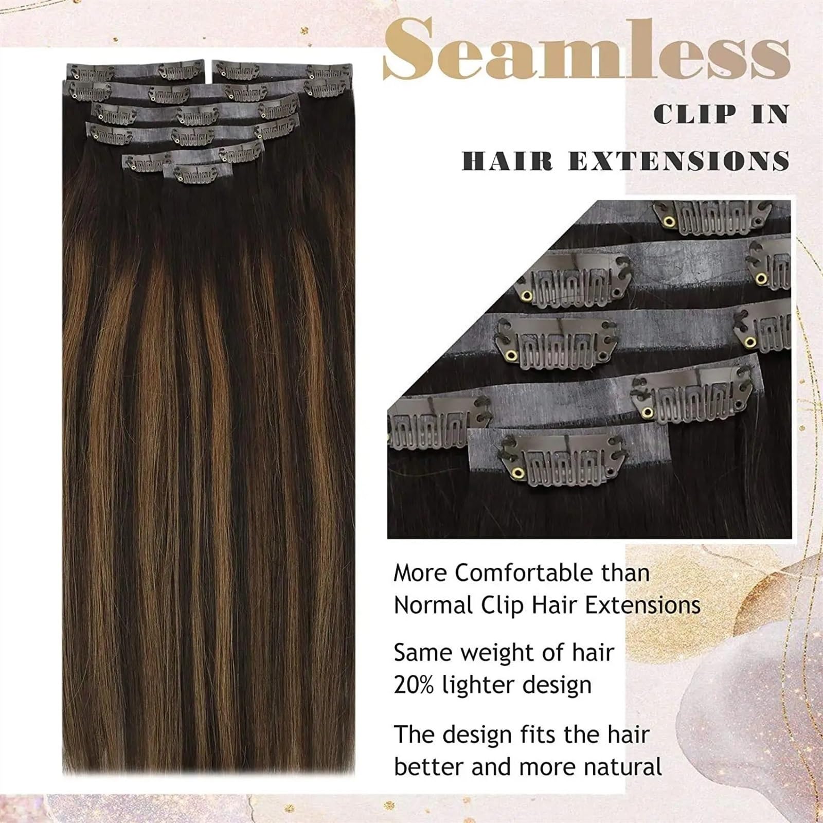 Clip nelle estensioni dei capelli Extension di capelli veri Clip in capelli umani Clip in PU nelle estensioni dei capelli Capelli umani for donna Clip nelle estensioni dei capelli Balayage marrone scu