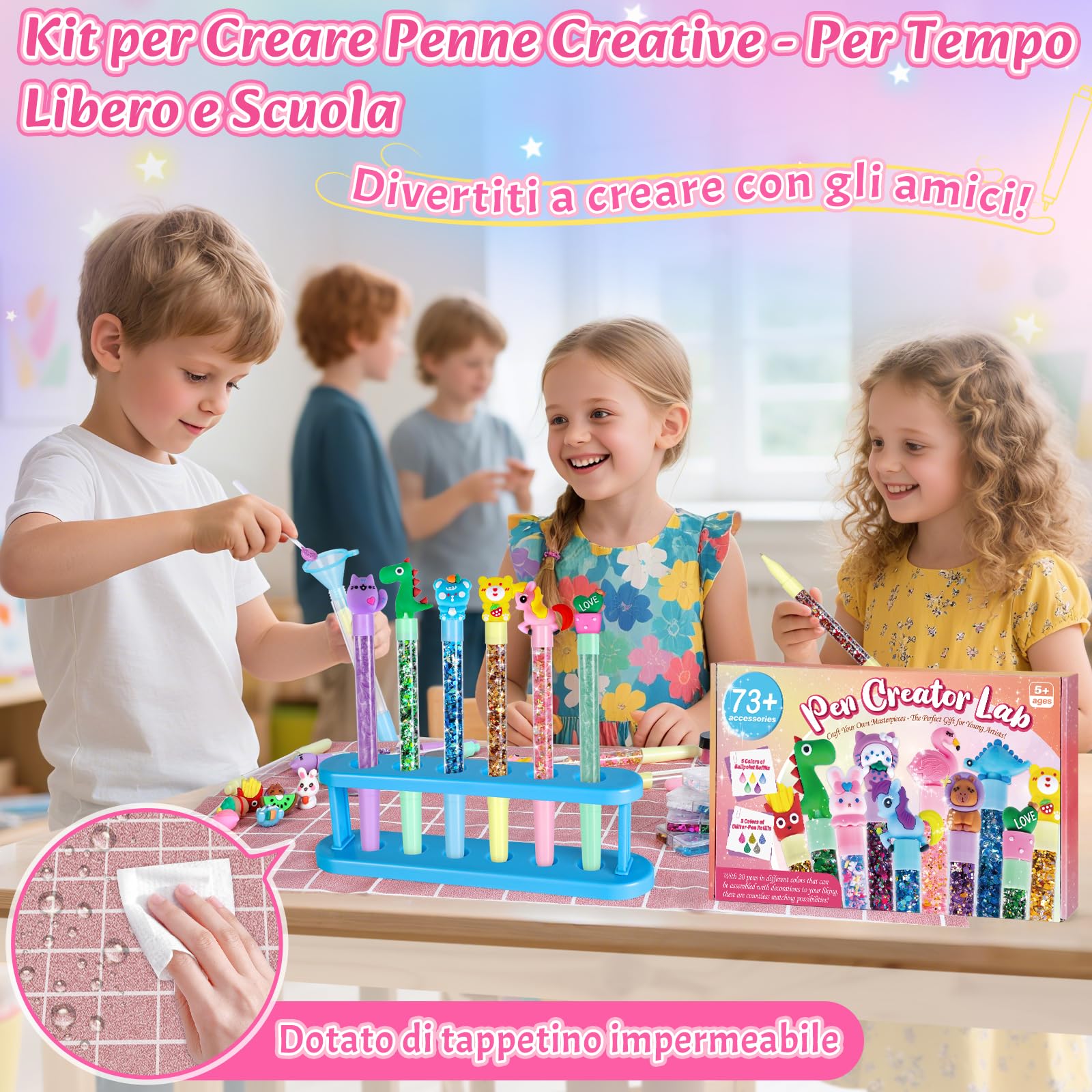 Kazzley Laboratorio delle Penne 73+ Pezzi, Fabbrica delle Penne crea 20 Penne Glitter, Lavoretti Creativi per Bambini 5-12 Anni, idee Regalo per Bambina 6 7 8 9 10 Anni per Feste di Compleanno