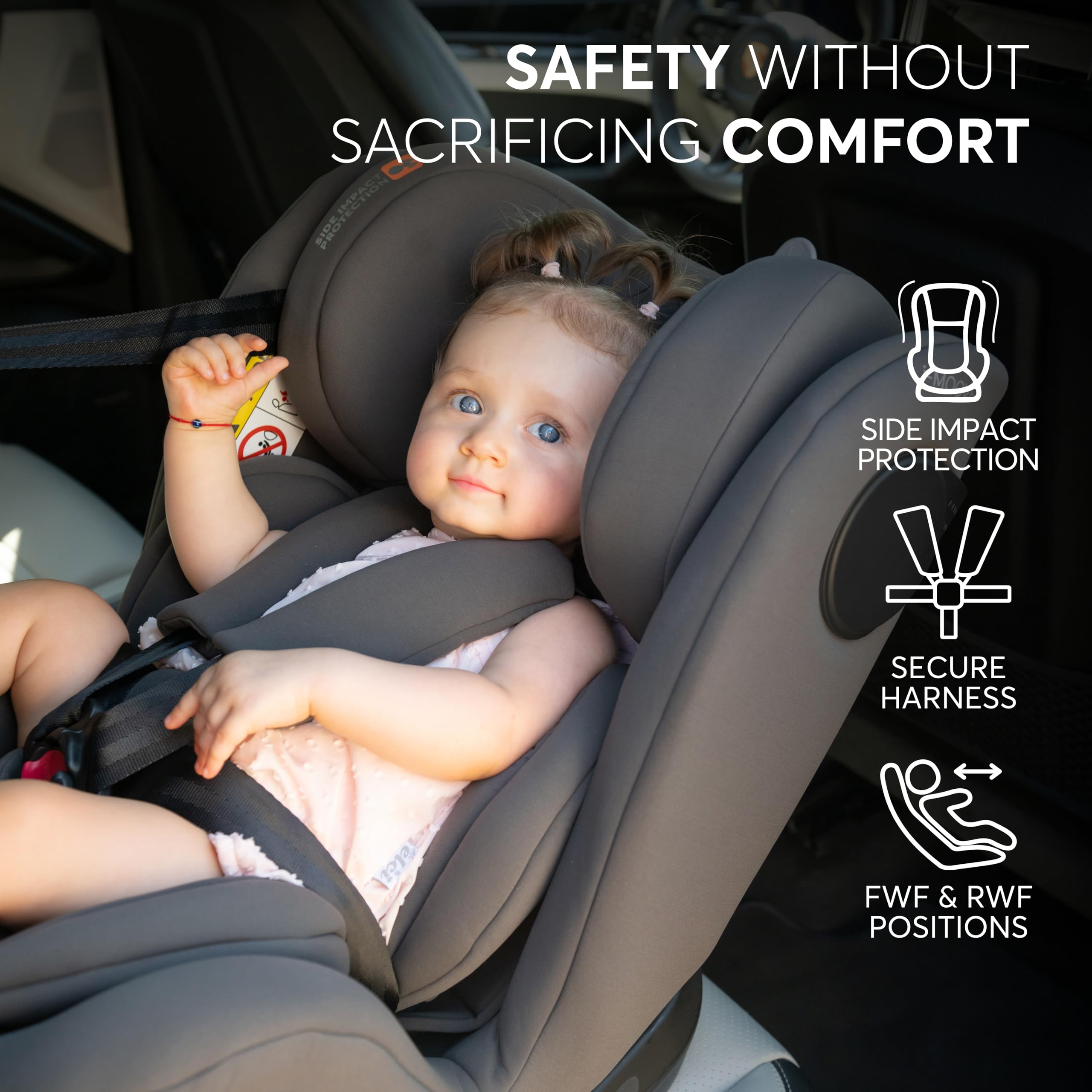 KikkaBoo Fotelik Samochodowy i-Moove 2 i-Size, 40–150 cm, Obrót 360°, ISOFIX, Tyłem i Przodem do Jazdy, Regulowany Zagłówek, Funkcja Pochylania, Czarny