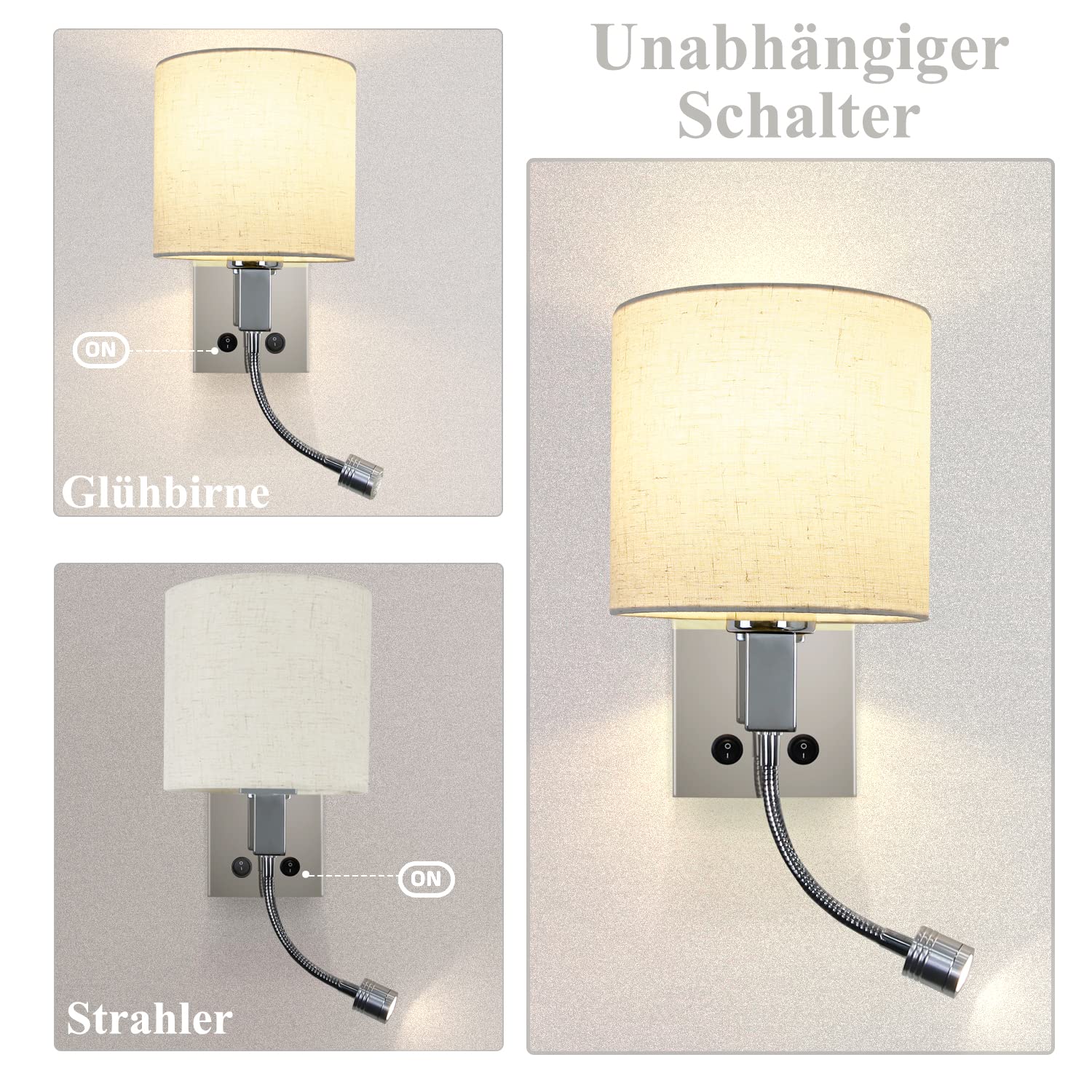 ZMH lámpara de pared LED lámpara de pared de tela blanca lámpara de lectura LED iluminación de pared E27 lámpara de lectura lámpara de cama lámpara de cama luz flexible dormitorio sala de estar