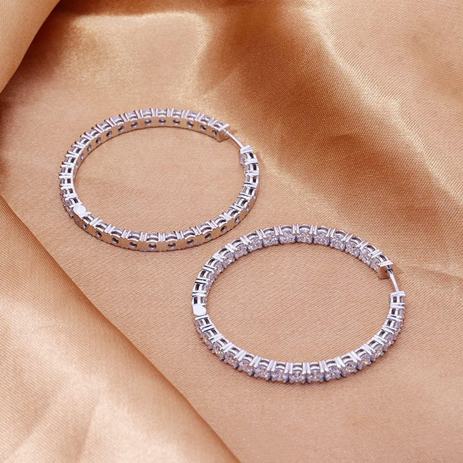 KnSam Echtgold Schmuck Ohrringe Weißgold Au 375/585/750, Groß Kreis Hoop Damenohrringe Creole mit Moissanit, 9K/14K/18K Weiß Gold Ohrringe Hängend