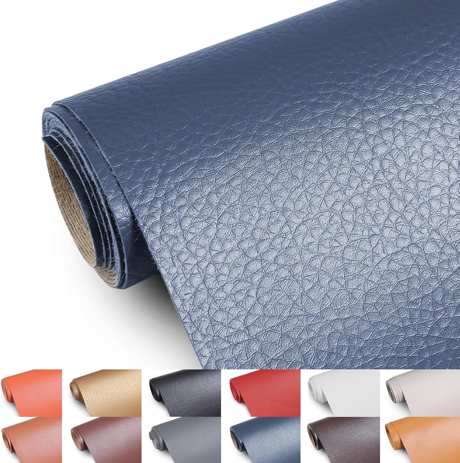 Faux Leather Fabric, 55" Wide Upholstery Fabric by The Yard Marine Vinyl Fabric Outdoor Pu Leather Waterproof Sheets Fabric for Crafts Sewings Sofa Wallets Handbag Earrings Bows 3 Yard Navy Blue