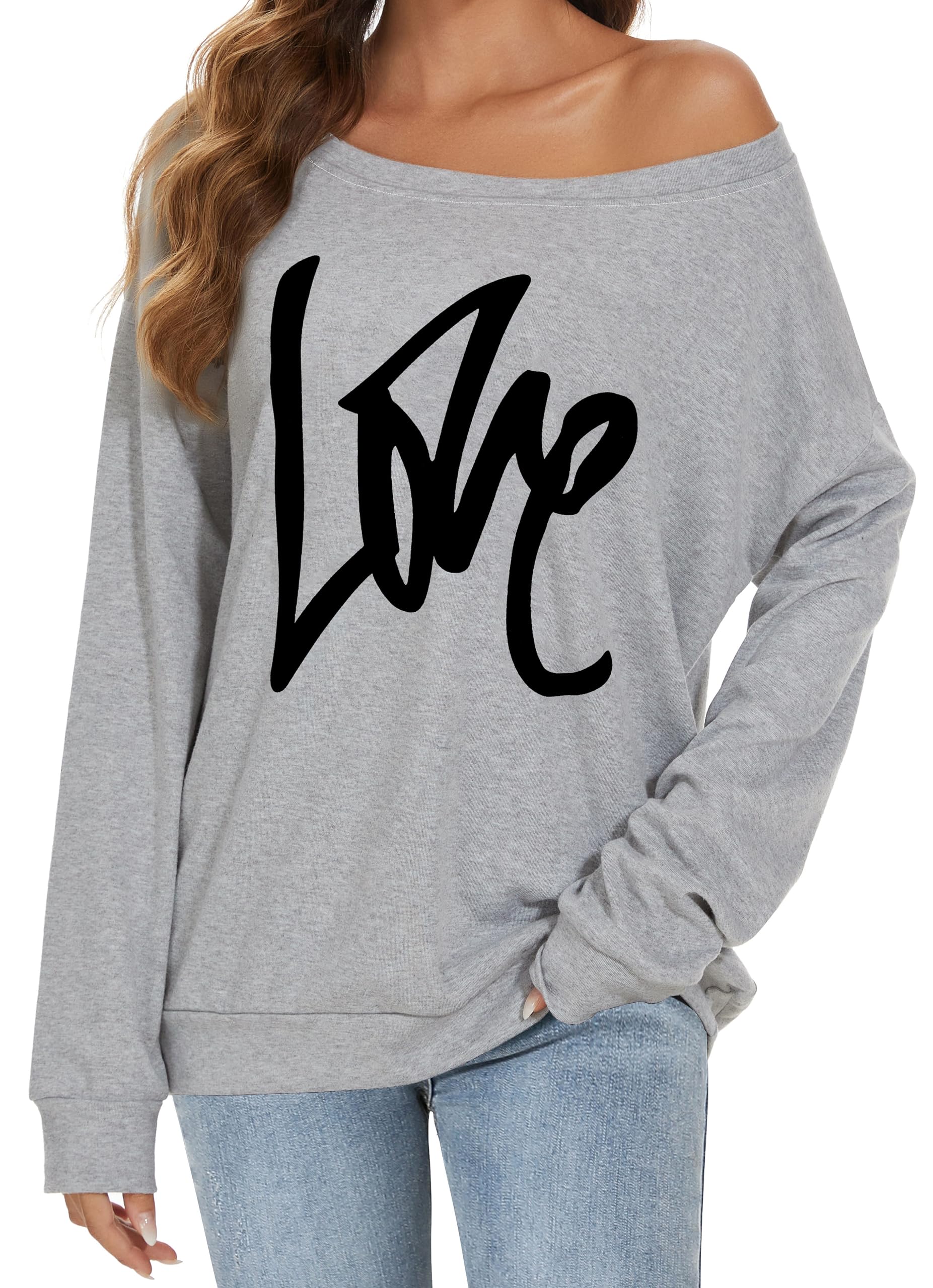 Schulterfreies Oberteil Damen Langarm Pullover Causal Lässige Sweatshirt | Elegant Bluse Oversize Shirt Fledermaus Longshirt, One off shoulder Longtops für entspannte Alltagskleidung