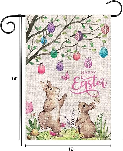 Miniatura 8 de Bandera de jardín de conejo de Pascua feliz para exteriores, de 12 x 18 pulgadas, doble cara, bandera de jardín pequeña de conejo, decoración de