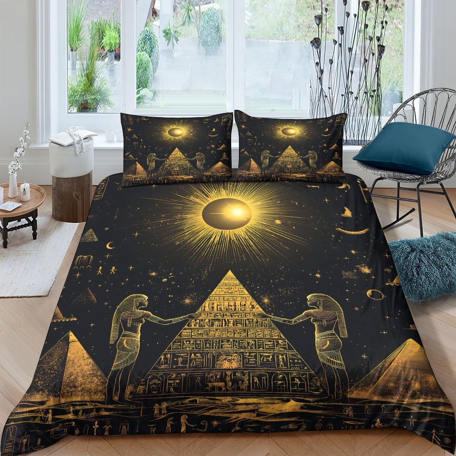 Ctjqhvkz Style-9 3D Printed Egyptian Pyramid Fitted Sheet Microfiber Soft Sun Moon Mattress Cover For Bedroom Guest Room Decor Single（135X200cm）